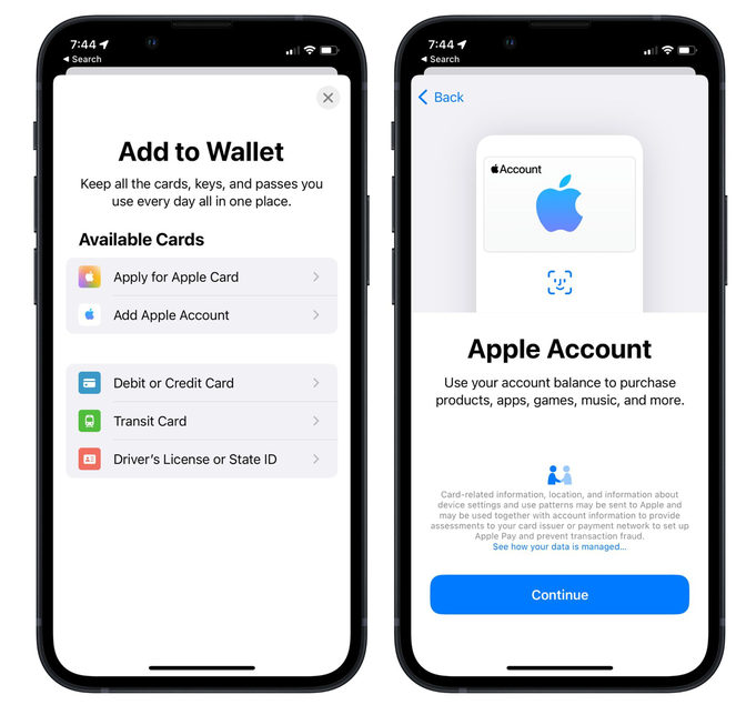 八所镇苹果手机维修分享iOS 15.5钱包App如何添加 Apple 账户 